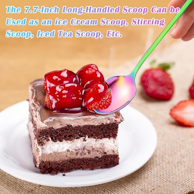 8 Pcs Long Handle Spoons,Satainless Steel Tea Spoons,Ice Cream Spoon,Long Coffee Spoon for Mixing Cocktail Stirring Tea Cold Drink Milkshake Dessert (Colorful)