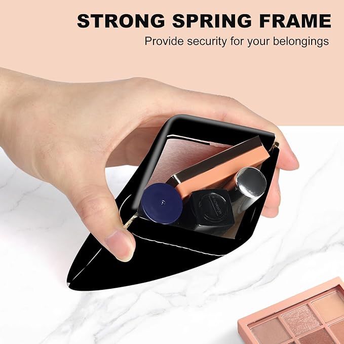 2Pcs PU Leather Small Squeeze Coin Purse Pouch Mini coin Bag Unique And Cute Wallet Cosmetic Bags Change Bag For Women Girls Men （Black
