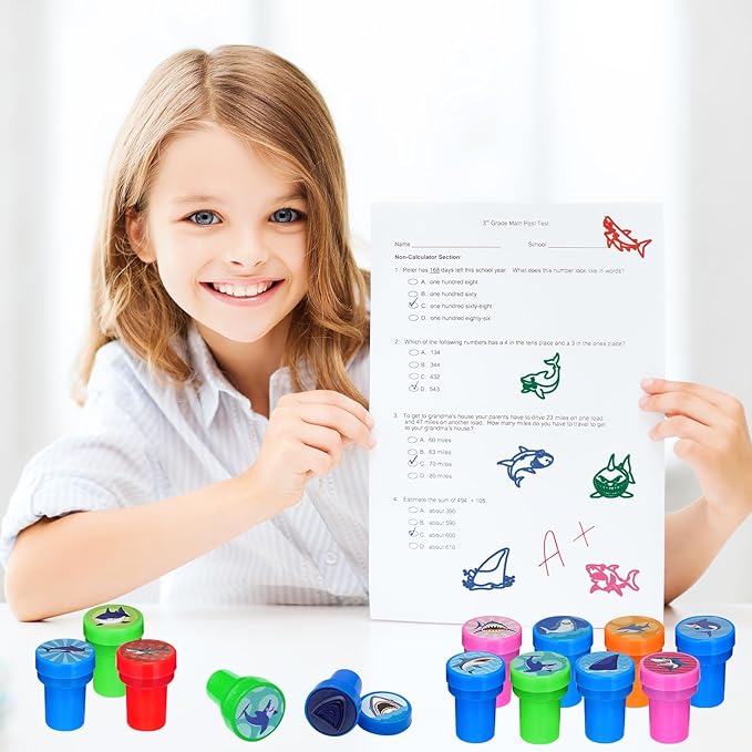 Cinrobiye 24 Pcs Shark Party Favors Stampers for Boys Girls Pre-Inked Sea Animal Stamps for Birthday Party Supplies Goody Bag Fillers School Classroom Rewards DIY Crafts Pinata Gift Prize