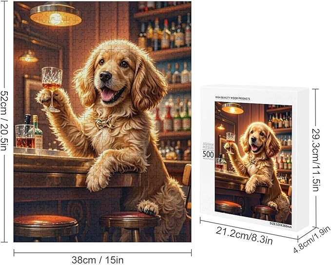 Funny Wooden Puzzle - Goldendoodle Cheers Celebrated Puzzle for Adult 500 Piece，Wooden Jigsaw Puzzles Art Leisure Game Fun Suitable Family Friends Educational Learning Games Gift
