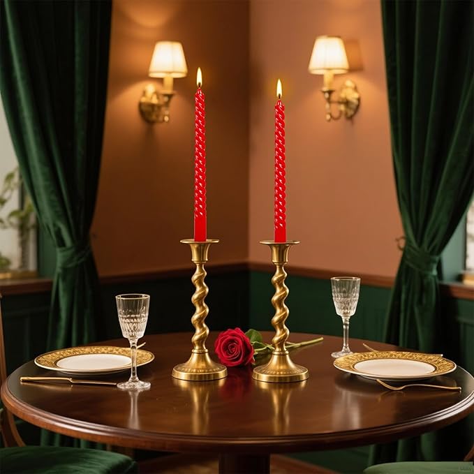 10 Inch Red Spiral Taper Candles Set of 12 Pack Unscented Dripless Candlesticks for Christmas,Dinner,Party,Brithday,Wedding and Home Decoration