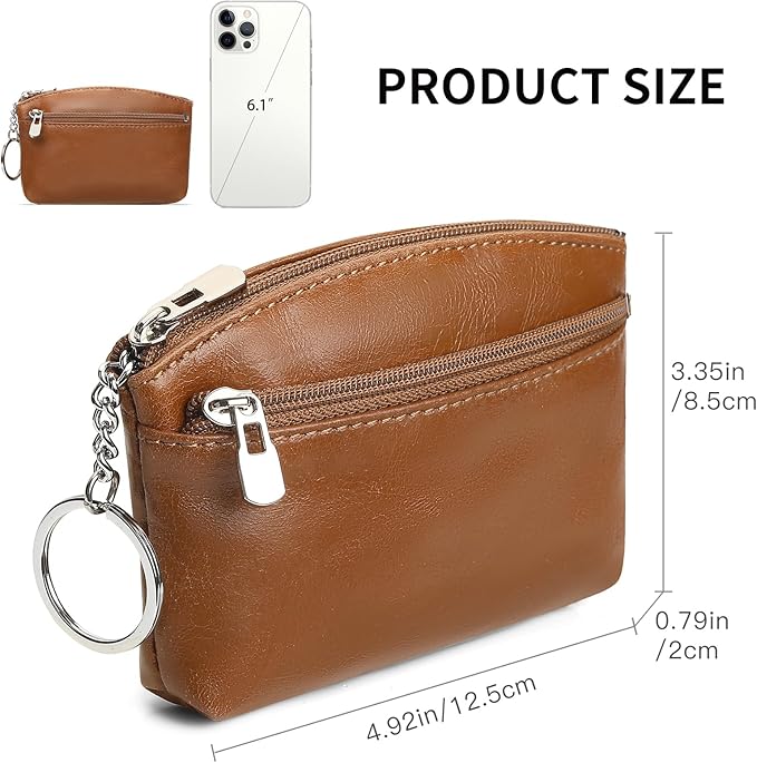 SENDEFN Genuine Leather Small Coin Purse Pouch Change Holder Wallet for Women With KeyChain
