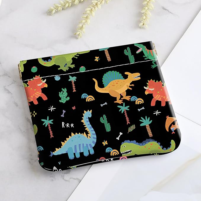 2Pcs PU Leather Small Squeeze Coin Purse Pouch Mini coin Bag Unique And Cute Wallet Cosmetic Bags Change Bag For Women Girls Men Small Dinosaur