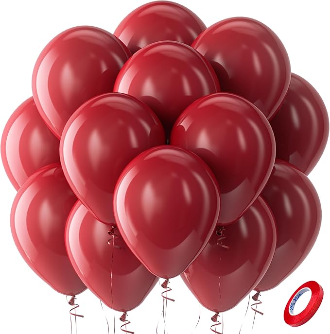 Bezente Burgundy Balloons Latex Party Balloons - 100 Pack 12 inch Round Helium Dark Ruby Retro Wine Red Maroon Balloons for Valentines Day Birthday Casino Themed Cherry Party Decorations