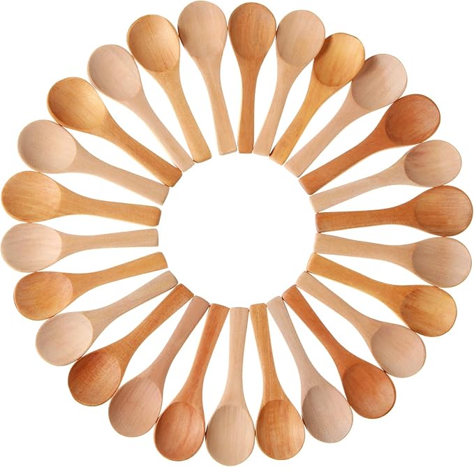 Boao 50 Pcs Small Wooden Spoons, 3.5'' L, Mini Wood Natural Tiny Spoons Wooden Little Teaspoons for Jars Sugar Creamer Honey Spices Salt Kitchen Supplies (Mix Color)