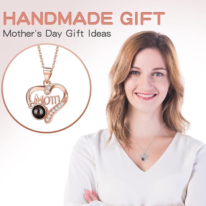 SUPHELPU Personalized Mother's Day Gifts for Mom From Daughter - Custom Photo Necklace With Picture Inside - Projection Necklace for Mom - Memorial Gift