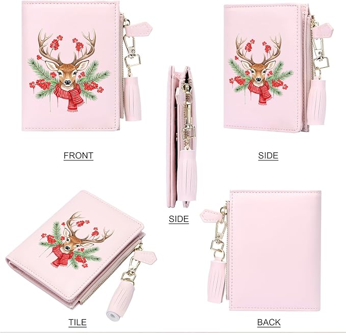 GEEAD Custom Design Small Wallets for Women Bifold Slim Coin Purse Zipper ID Card Holder for Christmas