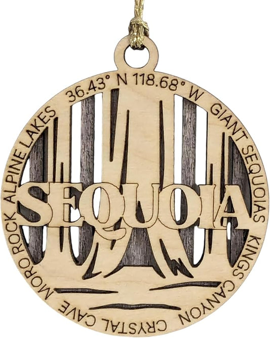 Sequoia National Park Rustic 3" Wood Ornament - Handmade in USA, Laser Cut Christmas Decoration with Forest Scene
