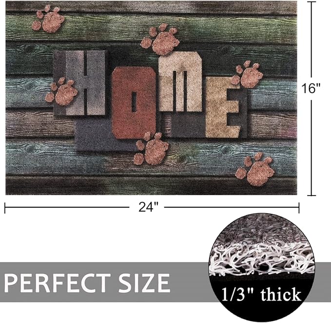 Darkyazi Colorful Doormats Entrance Front Door Rug Funny Outdoors/Indoor/Bathroom/Kitchen/Bedroom/Entryway Floor Mats，Non-Slip Polyvinyl Chloride (24"×16", Home Dog Paw)