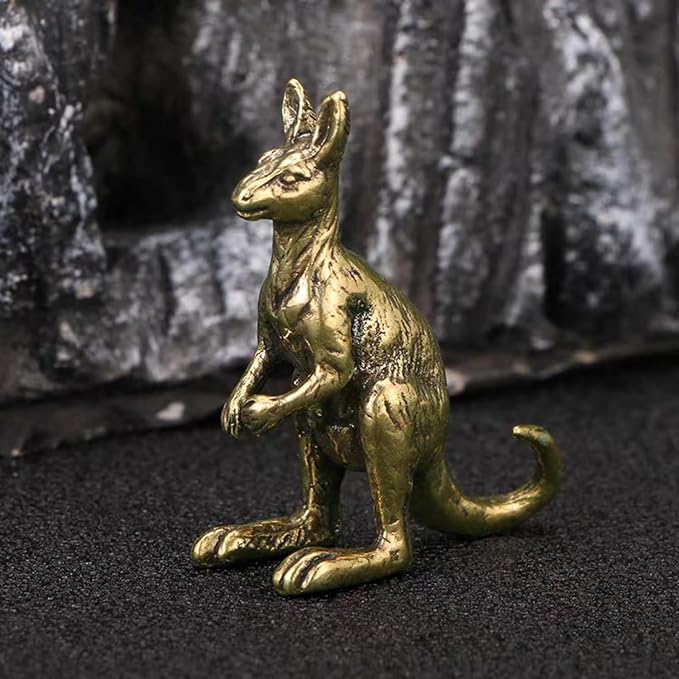Brass Animals Figurine Decorative,Metal Statue,Set of 2 Pure Brass Kangaroo Statues,1.62 Inches Tall,Exquisite Animal Decor Figurines,Ideal Decor for Home,Office,or Café