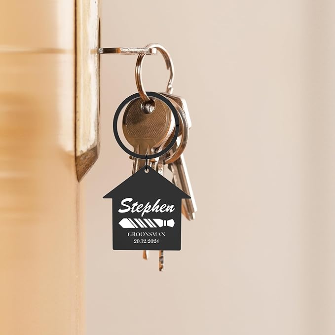 Custom Home Keychains, Pack 5-100 House Shaped Personalized Metal Keychains with Your Logo/Text