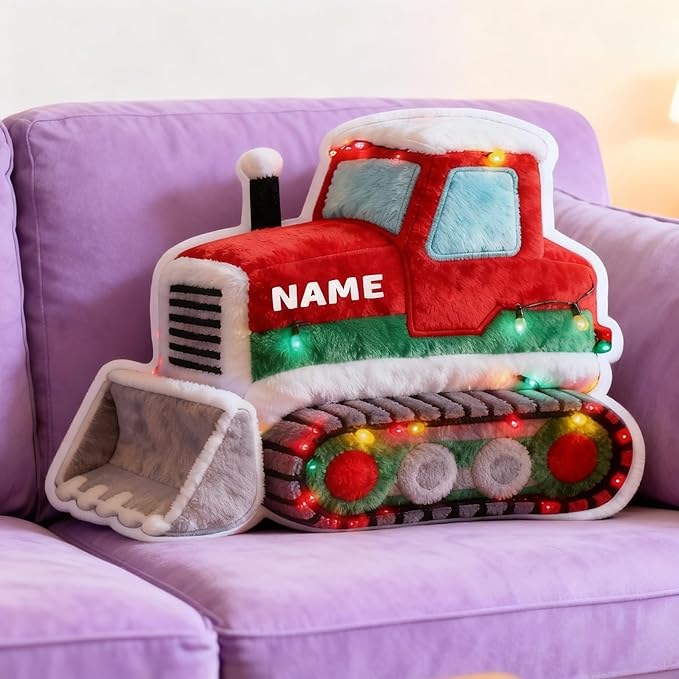 Personalized Bulldozer Shaped Pillow, Custom Name Plush Stuffed Pillows, Suitable for Beds, Sofas, Bedrooms, Living Rooms Custom Decorative Cushion Gifts for Birthday and Anniversary