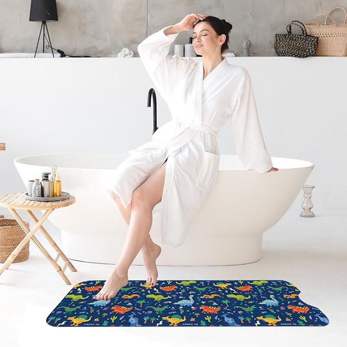 Baby Bath Mat for Tub for Kids, Cute Dino Animal 40 X 16 Inch Extra Long Toddler Bathtub Non Slip Cartoon Dinosaurs Shower Mat for Tub Anti Slip with Suction Cups and Drain Holes
