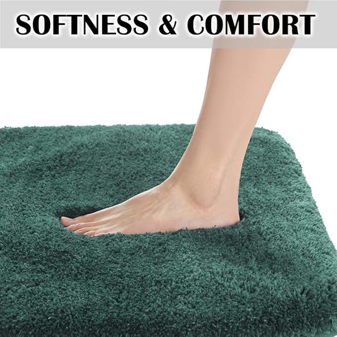 Suchtale Contour Rug Non Slip Bath Mat Water Absorbent Soft Microfiber Shaggy Bath Mat Machine Washable Thick Plush U Shape Toilet Rug (20 x 24, Hunter Green)