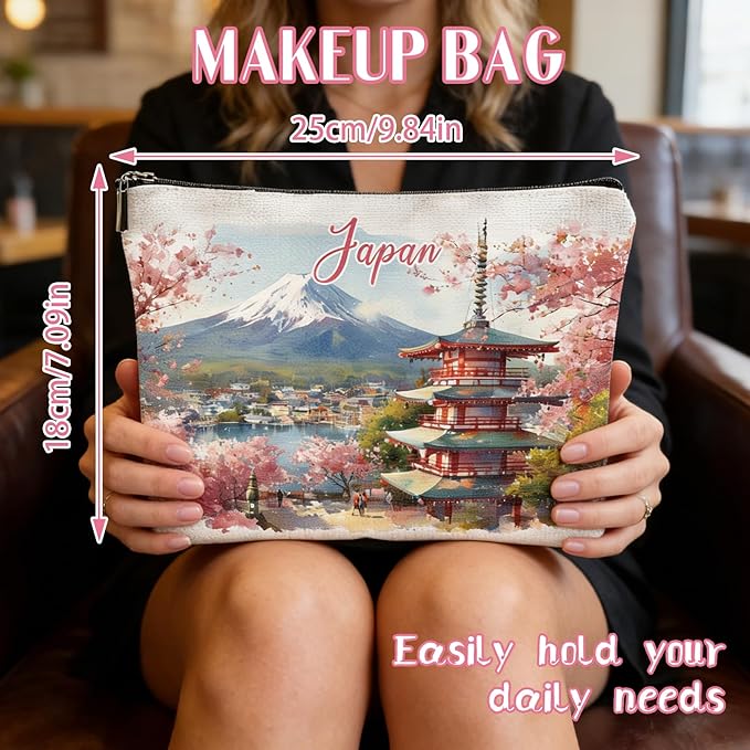Japan Bags Travel Souvenir Gift - Japanese Gifts Mont Fuji Cherry Blossom Scenery Design Makeup Bag for Japan Enthusiasts Travelers, Japanese Pouch Travel Essentials Must Have