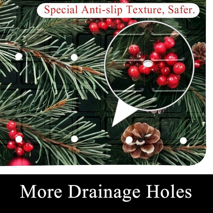 Non Slip Bath Mat for Tub, 15.1 x 26.8 Inch Bathtub Mat Machine Washable Shower Mat with Drain Holes and Suction Cups, Seamless Christmas and Winter Elements Pattern