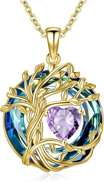 TOUPOP Tree of Life Birthstone Necklace 925 Sterling Silver Pendant Austrian Crystal Jewelry Anniversary Valentine's Day Birthday Gifts for Women Mom Her Wife