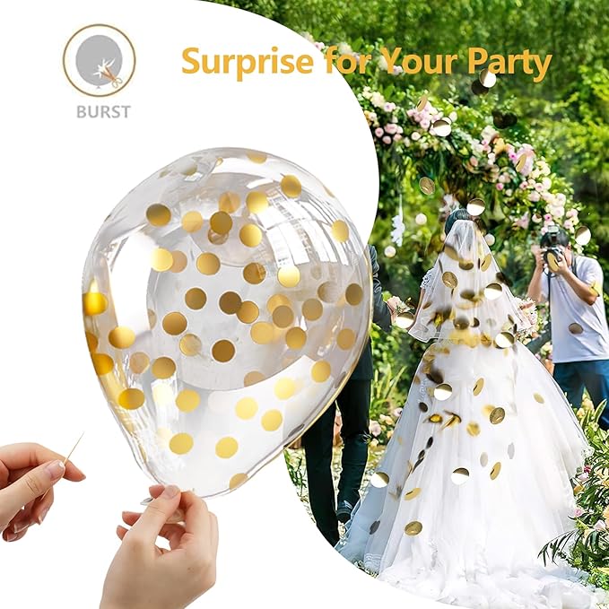 Bezente Gold Confetti Latex Party Balloons - 60 Pack 12 inch Helium Gold Confetti Balloons with Golden Paper Confetti Dots for Wedding Graduation Bridal Shower Birthday Party Decorations