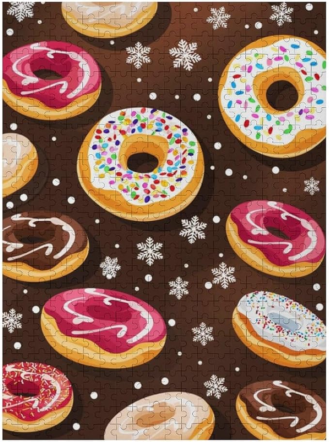Puzzles for Adults 500 Pieces Wooden Jigsaw Puzzle - Christmas Donuts Theme Puzzle，Party Games，Family Toys，Educational Puzzles，Stress Relief Wooden Puzzle，Gifts for Family and Friends