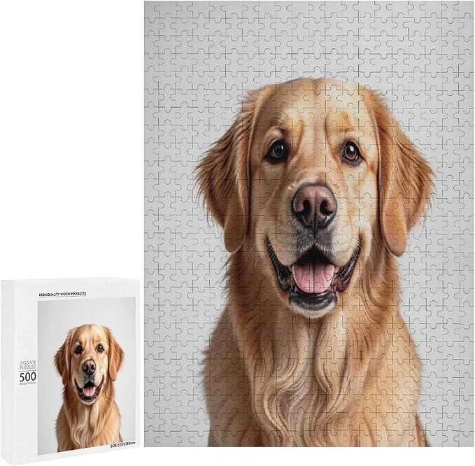 Funny Wooden Puzzle - Golden Retriever Dog Animal Puppy Puzzle for Adult 500 Piece，Wooden Jigsaw Puzzles Art Leisure Game Fun Suitable Family Friends Educational Learning Games Gift
