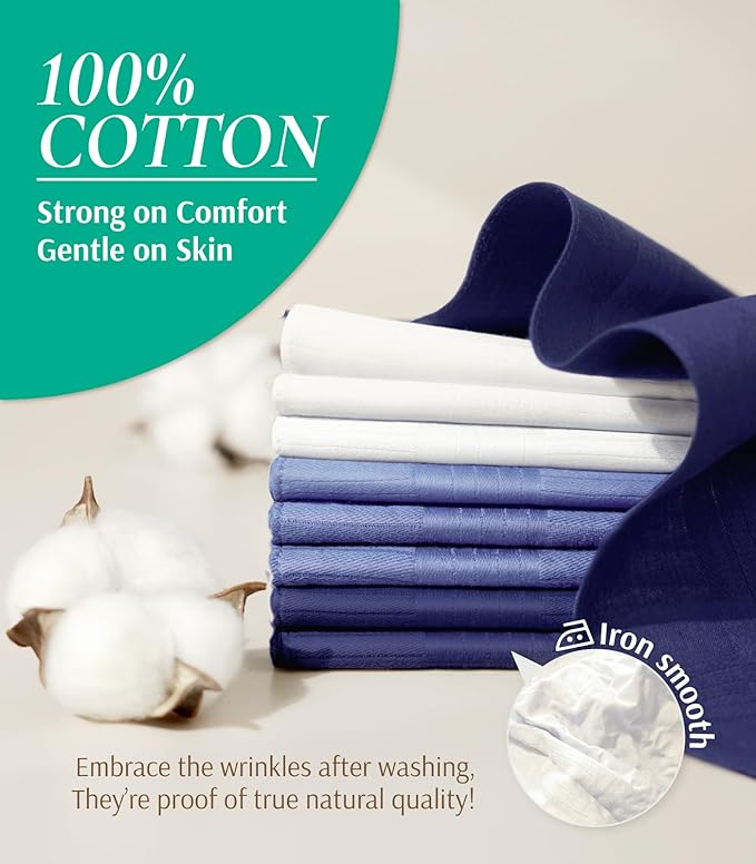 Zenssia Men's Pure Cotton Handkerchiefs with Hem, Bulk Set Hankies