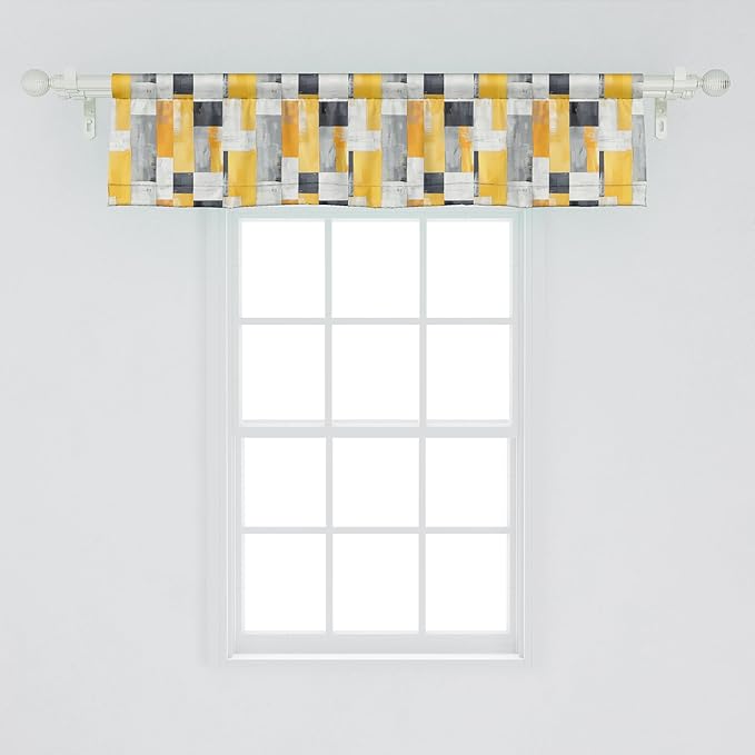 Ambesonne Abstract Window Valance Pack of 2, Contemporary Artwork Oil Painting Look Modern Stripes Print Hipster, Rod Pocket Curtain Valances for Kitchen Bedroom, 54" X 12", Amber White Charcoal Grey