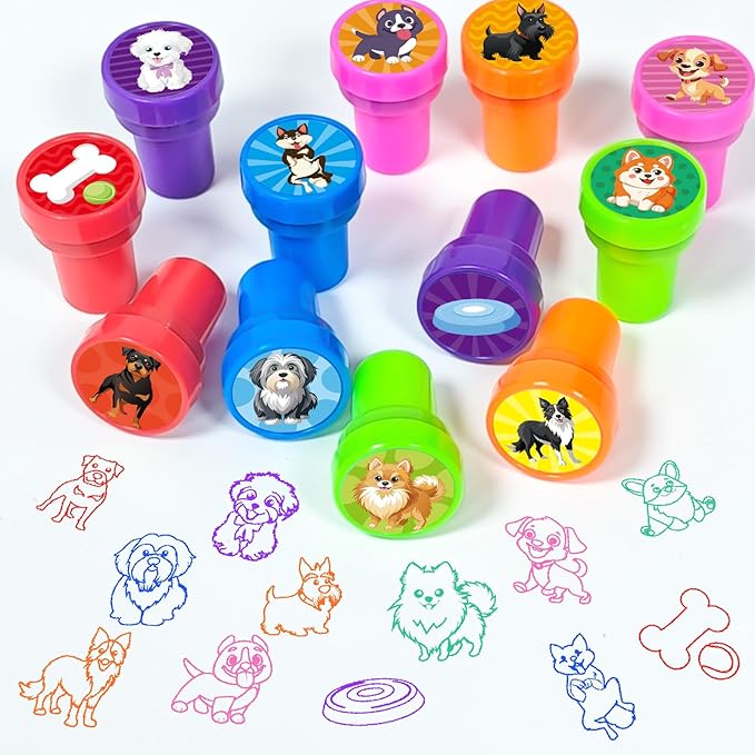 Cinrobiye 24 Pcs Dog Stampers for Kids,Puppy Party Birthday Favors, Pet Party Goodie Bag Fillers, Classroom Rewards, Carnival Prizes, Pinata Stuffers for Animal Favors Gifts