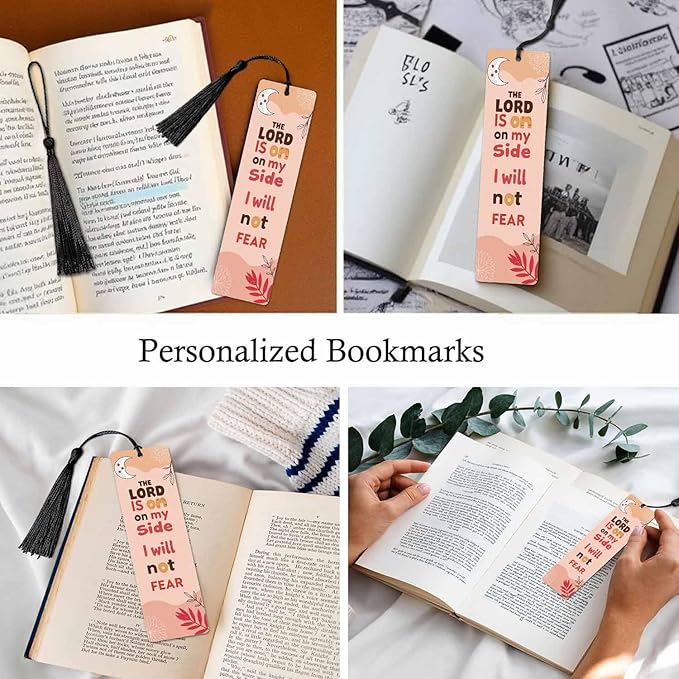 Bible Verse Christian Bookmarks Set 5 with Tassels Boho Moon Not Fear Pink Wooden Bookmarks for Reading Women Men Students Teachers School Supplies