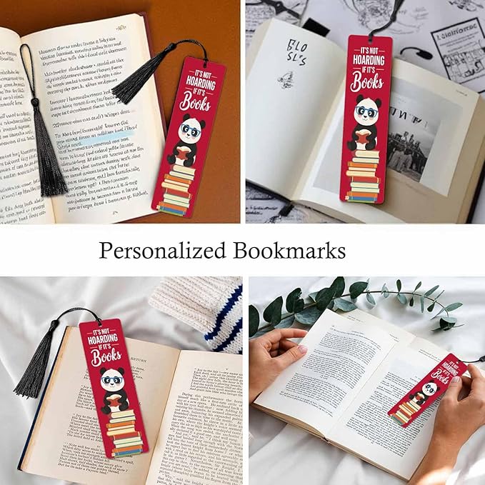 Panda Reading Bookmarks 5 Pcs Books Hoarding Red Wooden Bookmark with Tassels for Reading Book Lovers Gift Office School Readers Teacher