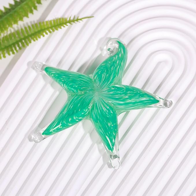Hand Blown Glass Starfish Statue, 4.5" Modern Sea Star Art Figurine, Hanging Crystal Starfishs Collectible Ornament for Christmas Home Decor, Glass Paperweight for Table, Desk, Entryways & Living Room