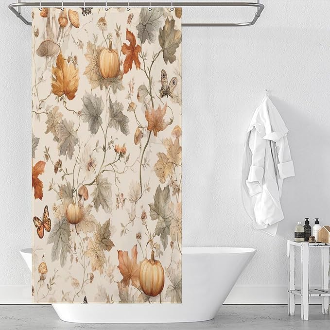 Fall Pumpkin Autumn Thanksgiving Shower Curtain Waterproof Washable Fabric Bathroom Shower Curtains for Bathroom Decorations Home Indoor Decor 35x72Inch