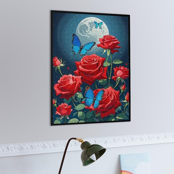 Jigsaw Puzzles for Adults 500 Piece - Butterfly Red Rose Garden Wooden Puzzles, Unique Gifts for Wall Art，Family Puzzles，Educational Games，Challenge Puzzles