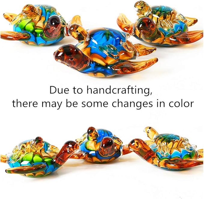 EUSTUMA Hand Blown Glass Sea Turtle Figurines Ornament,Sea Animal Ornament for Home Decor,Sea Animals Collection for Birthday Gift,Glass Tortoise Sculpture