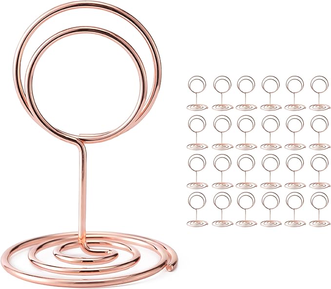 Hoewina 26Pcs Table Number Holders, Place Card Holder, Wire Picture Holder, Small Size Table Card Holders, Photo Holder for Centerpieces, Wedding Reception, Party, Birthday (Rose Gold)