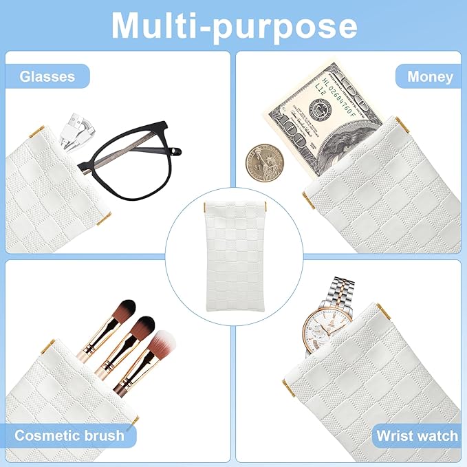 2PCS Small Makeup Bag for Purse, Mini Leather Pocket Cosmetic Bag for Women, Waterproof Portable Makeup Pouch No Zipper Coin Purse Lipstick Bag Accessories, Checkered Travel Storage Bag (White)