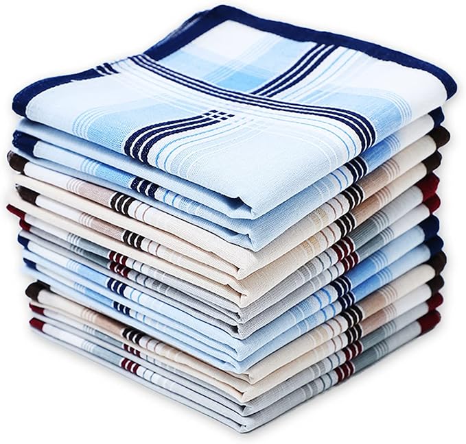 Soft Cotton Handkerchiefs for Men with Elegant Pattern in Assorted Color, 16 inches Large hankies