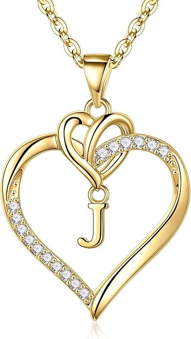 STORUP Valentines Gifts for Women Teen Girls - Heart Initial Necklaces for Women Girls, 14K-Gold-Plated CZ Initial A-Z Heart Necklaces for Teen Girl Jewelry Valentines Gifts for Her Mom Wife Sister