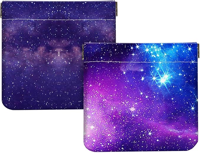 2Pcs PU Leather Small Squeeze Coin Purse Pouch Mini coin Bag Unique And Cute Wallet Cosmetic Bags Change Bag For Women Girls Men （Purple Starry Sky