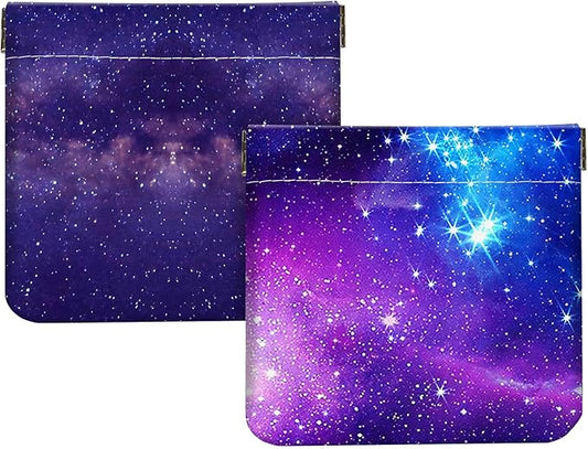 2Pcs PU Leather Small Squeeze Coin Purse Pouch Mini coin Bag Unique And Cute Wallet Cosmetic Bags Change Bag For Women Girls Men （Purple Starry Sky