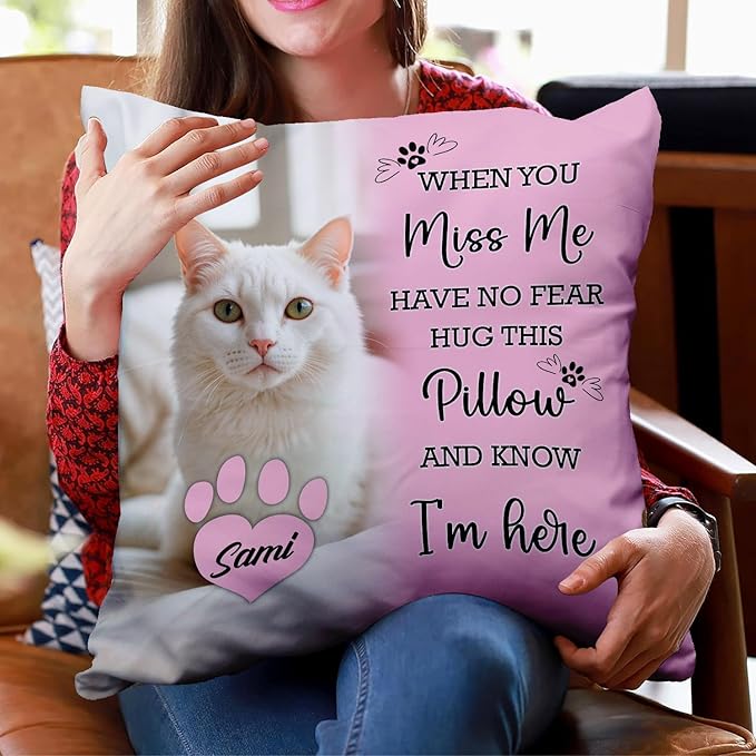 Personalized Pet Memorial Throw Pillow (Insert Included), Cat Remembrance Gifts, Cat Memorial Gifts for Loss of Cat, Cat Memorial Pillow, Loss of Cat Sympathy Gift, Pet Loss Sympathy Gift