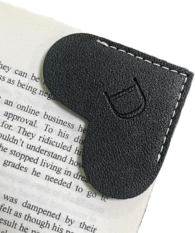 Personalized Leather Book Marks, Heart Bookmark, Unique Cute Handmade Letter Bookmarks Accessories for Reading Women, Teacher, Student, Book Lovers Book Mark Gifts (Black, D)