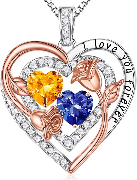Iefil Valentines Day Gifts for Her - Sterling Silver Birthstone Necklace Anniversary Birthday Gifts for Her Wife Mom Daughter