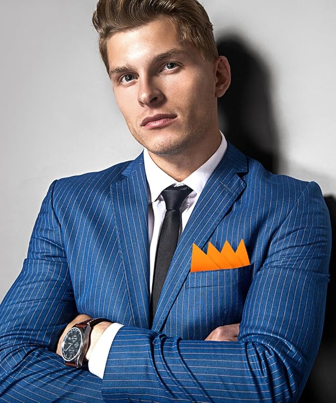 Premium Pre-Folded Four-Point Suit Pocket Square for Men with Sewn Pocket Fold
