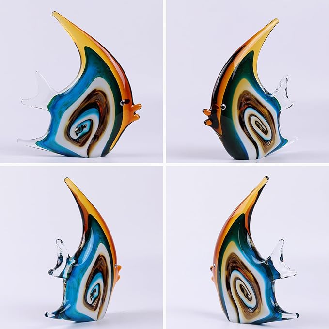 DOVDOV Hand Blown Glass Fish Sculpture, red and Colorful Glass Fish Decorations, Colorful Home Decorations for Bookshelf, Office, Living Room TV Stand, Room Decor Aesthetics.