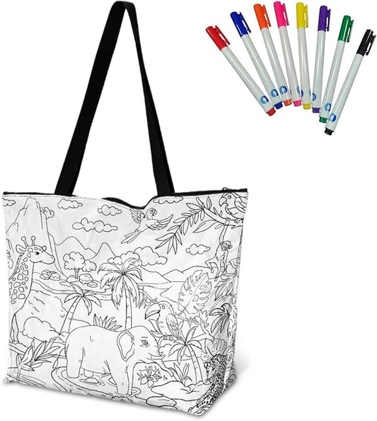 Cartoon Animal Printed DIY Coloring Tote Bag Waterproof Paper Handbags for Women Large Travel Shoulder Bags Purses