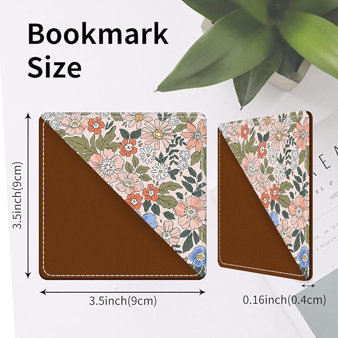 Cute Leather Bookmarks, Fun Triangle Making Corner Bookmark, Book Accessories for Reading Book Lovers, Unbreakable Page Markers for Women Men Cute Colorful Flower
