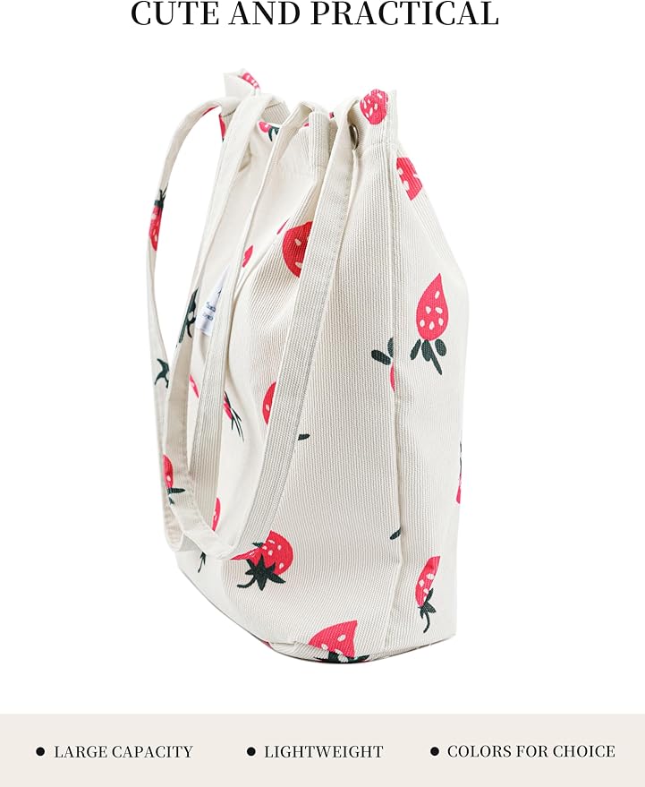 Corduroy Tote Bag Cute Tote Bags for Women Shoulder Bag with Inner Pocket for Work Beach Travel and Shopping Grocery