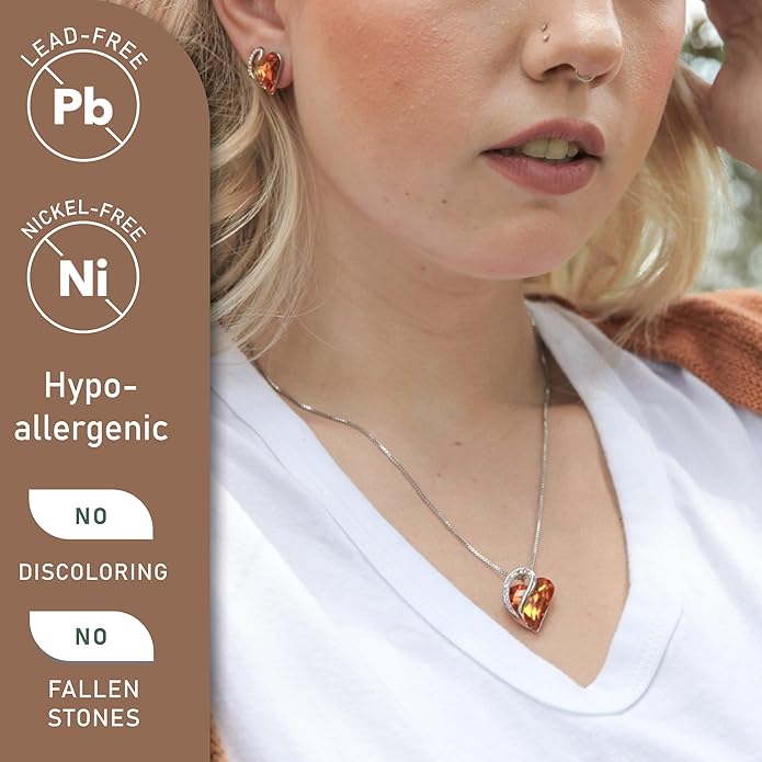 Leafael Valentine's Day Gift Necklaces for Women, Infinity Love Birthstone Heart Crystal Pendant, Birthday Anniversary Jewelry for Wife, Mom, and Her, Silver Plated, 18" + 2" Adjustable Chain
