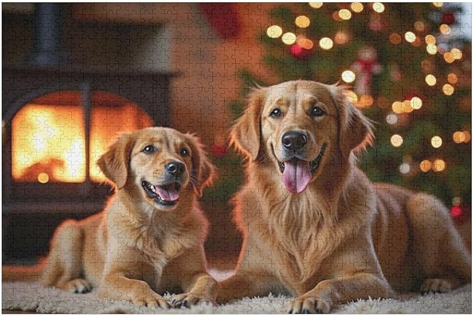 Wooden Puzzle - Golden Retriever in The Christmas House Jigsaw Puzzles，Wooden Puzzles for Adults 1000 Pieces Challenge Puzzles，Educational Games，Family Puzzles，Unique Gifts for Wall Art