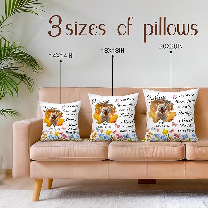 Personalized Pet Memorial Throw Pillow with Photo (Insert Included) - Sympathy Gift for Dog or Cat Loss - Customized for Pet Lovers and Owners (Colorful)
